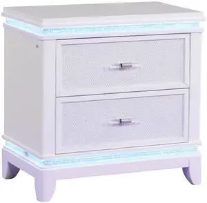 Opium Modern Style 2-Drawer Nightstand With Mirror-Embellished Front And Led Enhancement In White Opium Modern Style 2-Drawer Nightstand With Mirror-Embellished Front And Led Enhancement In White