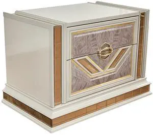 Omari Modern Style 2-Drawer Night Stand Made With Wood And Gold Accents In Beige Omari Modern Style 2-Drawer Night Stand Made With Wood And Gold Accents In Beige