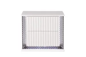 Fabio Contemporary Style 2-Drawer Nightstand Made With Diamond-Patterned Side Accents With Led Lighting And Wood In White Finish Fabio Contemporary Style 2-Drawer Nightstand Made With Diamond-Patterned Side Accents With Led Lighting And Wood In White Finish