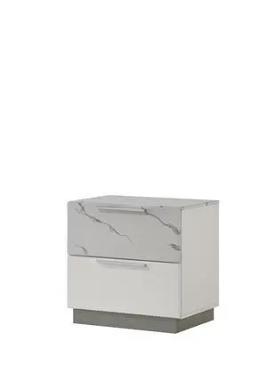 Mist Nightstand Two-Tone High-Gloss Marble & Lacquer Finish With Two Drawers, Velvet-Lined Interior, And A Compact Elegant Design Mist Nightstand Two-Tone High-Gloss Marble & Lacquer Finish With Two Drawers, Velvet-Lined Interior, And A Compact Elegant Design