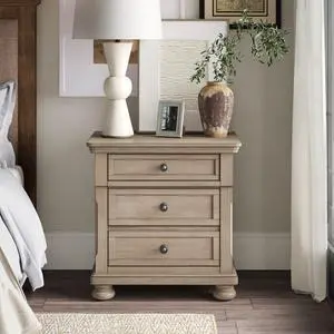 Transitional Bedroom Nightstand With Hidden Drawer Wire Brushed Gray Finish Birch Veneer Wood Bed Side Table Transitional Bedroom Nightstand With Hidden Drawer Wire Brushed Gray Finish Birch Veneer Wood Bed Side Table