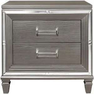 Elegant Style Silver-Gray Metallic Finish Nightstand Beveled Mirror Trim Dovetail Drawers Wooden Furniture Elegant Style Silver-Gray Metallic Finish Nightstand Beveled Mirror Trim Dovetail Drawers Wooden Furniture