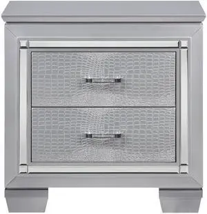 Glamourous Silver Finish 1Pc Nightstand 2X Dovetail Drawers Faux Alligator Embossed Fronts Bedroom Furniture Glamourous Silver Finish 1Pc Nightstand 2X Dovetail Drawers Faux Alligator Embossed Fronts Bedroom Furniture