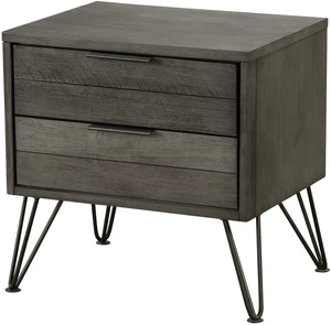 Contemporary Three-Tone Gray Finish Nightstand Perched Atop Metal Legs Acacia Veneer Modern Bedroom Furniture Contemporary Three-Tone Gray Finish Nightstand Perched Atop Metal Legs Acacia Veneer Modern Bedroom Furniture