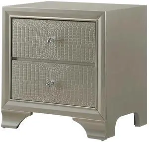 1Pc Modern Glam Style Champagne Finish Two Drawer Nightstand Embossed Crocodile Pattern 1Pc Modern Glam Style Champagne Finish Two Drawer Nightstand Embossed Crocodile Pattern
