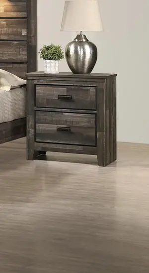 Contemporary 2-Drawer Nightstand End Table Brown Mixed Finish Two Storage Drawers Black Finished Handles Bedroom Furniture Contemporary 2-Drawer Nightstand End Table Brown Mixed Finish Two Storage Drawers Black Finished Handles Bedroom Furniture