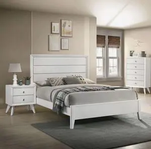 Contemporary White Color 1Pc Nightstand Bedroom Furniture Solid Wood Wave Texture 2-Drawers Bedside Table Bronze Round Knobs Contemporary White Color 1Pc Nightstand Bedroom Furniture Solid Wood Wave Texture 2-Drawers Bedside Table Bronze Round Knobs