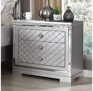 Silver Finish 1Pc Nightstand Bedside Table Hidden Jewelry Drawer Chrome Square Knob Usb Charger Bedroom Furniture Silver Finish 1Pc Nightstand Bedside Table Hidden Jewelry Drawer Chrome Square Knob Usb Charger Bedroom Furniture