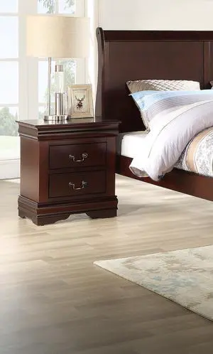 1pc Cherry Finish Two Drawers Louis Philip Nightstand Solid Wood Contemporary & Simple Style 1pc Cherry Finish Two Drawers Louis Philip Nightstand Solid Wood Contemporary & Simple Style