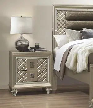 Glamorous Champagne Finish 1Pc Nightstand Of 2 Drawers Acrylic Feet Bedside Table Luxury Bedroom Furniture Beveled Mirror Trim Glamorous Champagne Finish 1Pc Nightstand Of 2 Drawers Acrylic Feet Bedside Table Luxury Bedroom Furniture Beveled Mirror Trim