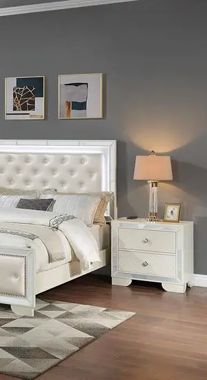 Classic Luxury Look Cream 1Pc Nightstand Wooden Bedside Table 2X Drawers W Mirror Glass Panel Bedroom Furniture Classic Luxury Look Cream 1Pc Nightstand Wooden Bedside Table 2X Drawers W Mirror Glass Panel Bedroom Furniture
