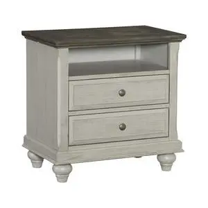 Classic Light Gray Finish 1Pc Nightstand With 2X Drawers And Storage Cubby Dark Brown Top Modern Farmhouse Design Bedroom Furniture Side Table Classic Light Gray Finish 1Pc Nightstand With 2X Drawers And Storage Cubby Dark Brown Top Modern Farmhouse Design Bedroom Furniture Side Table