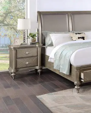 Luxury Classic Antique Silver / Champagne Finish 1Pc Nightstand Storage Space Bedside Table Bedroom Furniture Luxury Classic Antique Silver / Champagne Finish 1Pc Nightstand Storage Space Bedside Table Bedroom Furniture