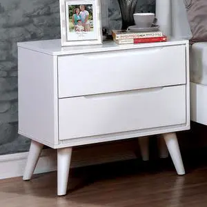 Mid-Century Modern White Color 1Pc Nightstand Bedroom Furniture Solid Wood Round Tapered Legs 2-Drawers Bedside Table Mid-Century Modern White Color 1Pc Nightstand Bedroom Furniture Solid Wood Round Tapered Legs 2-Drawers Bedside Table