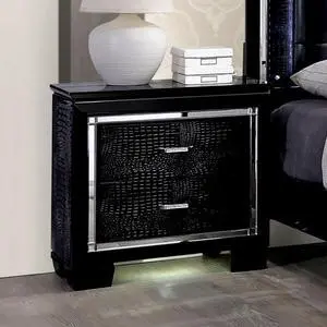 Contemporary 1Pc Nightstand Black Bedside Table Led Light English Dovetail Drawer Bedroom Furniture Contemporary 1Pc Nightstand Black Bedside Table Led Light English Dovetail Drawer Bedroom Furniture