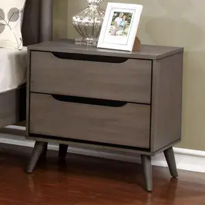 Mid-Century Modern Gray Color 1Pc Nightstand Bedroom Furniture Solid Wood Round Tapered Legs 2-Drawers Bedside Table Mid-Century Modern Gray Color 1Pc Nightstand Bedroom Furniture Solid Wood Round Tapered Legs 2-Drawers Bedside Table