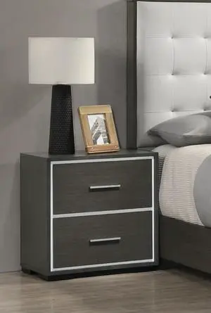 1Pc Contemporary 2-Drawer Nightstand With Chrome Accents Gray Rustic Finish Bedroom Wooden Furniture 1Pc Contemporary 2-Drawer Nightstand With Chrome Accents Gray Rustic Finish Bedroom Wooden Furniture