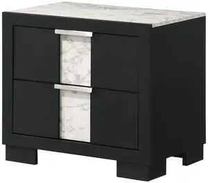 1Pc Contemporary Black Finish Nightstand Two Drawers Metal Knobs Black White Bedroom Wooden Furniture 1Pc Contemporary Black Finish Nightstand Two Drawers Metal Knobs Black White Bedroom Wooden Furniture