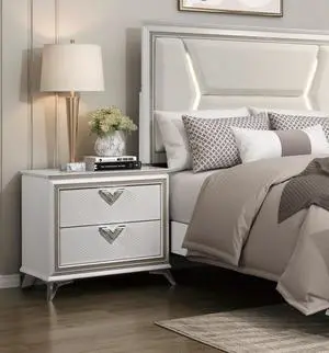 Antique White Finish Nightstand 2-Drawers Storage Modern Luxury Bedroom Furniture 1pc Antique White Finish Nightstand 2-Drawers Storage Modern Luxury Bedroom Furniture 1pc