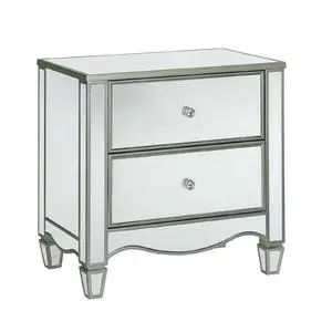 Glam Silver Finish 1Pc Nightstand Mirror Panels Ornate Accents Curved Feet Crystal Drawer Knobs Bedside Table Bedroom Furniture Glam Silver Finish 1Pc Nightstand Mirror Panels Ornate Accents Curved Feet Crystal Drawer Knobs Bedside Table Bedroom Furniture