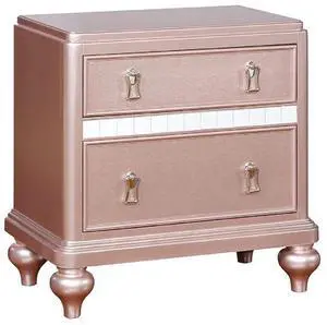 Elegant Contemporary Rose Gold 1Pc Nightstand Nickel Hanging Knob 2-Drawers Bedside Table Mirror Accent Panels Elegant Contemporary Rose Gold 1Pc Nightstand Nickel Hanging Knob 2-Drawers Bedside Table Mirror Accent Panels