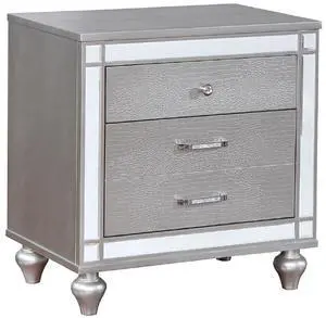 Silver 1Pc Nightstand Bun Feet Crocodile-Textured Bedside Table Mirror Trim Felt-Lined Top Drawers Bedroom Furniture Silver 1Pc Nightstand Bun Feet Crocodile-Textured Bedside Table Mirror Trim Felt-Lined Top Drawers Bedroom Furniture