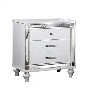 White Color 1Pc Nightstand Beautiful Crocodile-Textured Bedside Table Mirror Trim Felt-Lined Top Drawers Bedroom Furniture White Color 1Pc Nightstand Beautiful Crocodile-Textured Bedside Table Mirror Trim Felt-Lined Top Drawers Bedroom Furniture
