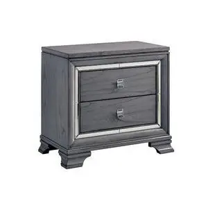Contemporary Light Gray 1Pc Nightstand Solidwood Dovetail Drawers Bedroom Furniture Bedside Table Acrylic Pulls Mirror Trim Contemporary Light Gray 1Pc Nightstand Solidwood Dovetail Drawers Bedroom Furniture Bedside Table Acrylic Pulls Mirror Trim