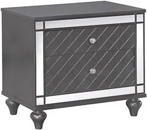 1Pc Glam Contemporary Style 2-Drawer Nightstand End Table With Mirror Plating Tapered Legs Gray Finish Bedroom Solid Wood Wooden Furniture 1Pc Glam Contemporary Style 2-Drawer Nightstand End Table With Mirror Plating Tapered Legs Gray Finish Bedroom Solid Wood Wooden Furniture