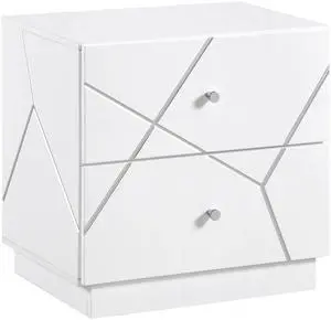 Glamorous White Finish 2-Drawers Nightstand Geometric Design Accents Bedroom Furniture 1Pc Glamorous White Finish 2-Drawers Nightstand Geometric Design Accents Bedroom Furniture 1Pc