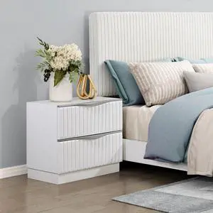Luxurious Pearl White Finish Nightstand Of Two Drawers Textured Panel Sleek Handles Glam Bedroom Furniture 1Pc Bedside Cabinet Luxurious Pearl White Finish Nightstand Of Two Drawers Textured Panel Sleek Handles Glam Bedroom Furniture 1Pc Bedside Cabinet
