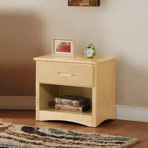 Contemporary Nightstand With Drawer Open Shelf Natural Pine Finish Wooden Bedroom Furniture 1Pc Bedside Cabinet Contemporary Nightstand With Drawer Open Shelf Natural Pine Finish Wooden Bedroom Furniture 1Pc Bedside Cabinet