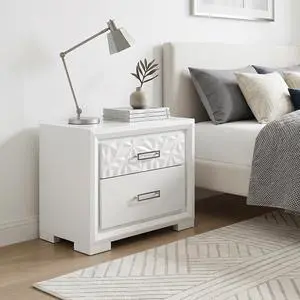 Contemporary Pearl White Finish Nightstand W Storage Drawers Glamorous Pattern Bedroom Furniture 1Pc Bedside Table Contemporary Pearl White Finish Nightstand W Storage Drawers Glamorous Pattern Bedroom Furniture 1Pc Bedside Table