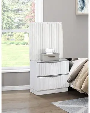 Luxurious Pearl White Finish Two Drawers Nightstand With Wall Panel Upholstery Sleek Handles Glam Bedroom Furniture 1Pc Bedside Cabinet Luxurious Pearl White Finish Two Drawers Nightstand With Wall Panel Upholstery Sleek Handles Glam Bedroom Furniture 1Pc Bedside Cabinet