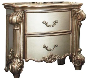 2 Drawers Wooden Nightstand In Gold Patina Finish 2 Drawers Wooden Nightstand In Gold Patina Finish