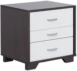 Two-Tone Finish Nightstand With 3 Drawers, White And Black Two-Tone Finish Nightstand With 3 Drawers, White And Black