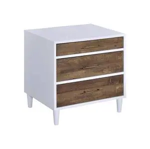 Two-Tone Finish Nightstand With 3 Drawers, White And Weathered Oak Two-Tone Finish Nightstand With 3 Drawers, White And Weathered Oak