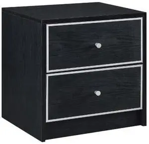 2 Storage Drawers Nightstand, Black And Silver 2 Storage Drawers Nightstand, Black And Silver