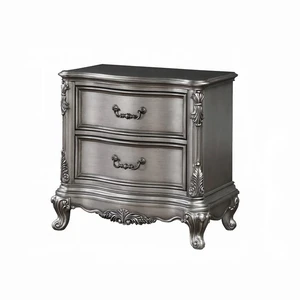 Wooden Nightstand With 2 Drawers In Antique Platinum Finish Wooden Nightstand With 2 Drawers In Antique Platinum Finish
