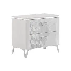 2-Drawer Nightstand With Dual Usb Port, White High Gloss 2-Drawer Nightstand With Dual Usb Port, White High Gloss