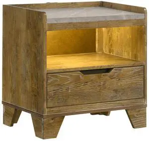 1-Drawer Nightstand With Integrated Led, Medium Oak 1-Drawer Nightstand With Integrated Led, Medium Oak