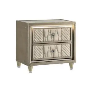 2-Drawer Led Nightstand With Dual Usb, Ivory And Camel 2-Drawer Led Nightstand With Dual Usb, Ivory And Camel