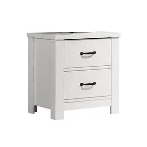 Jermy 22 Inch Nightstand, 2 Drawers, Black Handles, Crisp White Finish Jermy 22 Inch Nightstand, 2 Drawers, Black Handles, Crisp White Finish