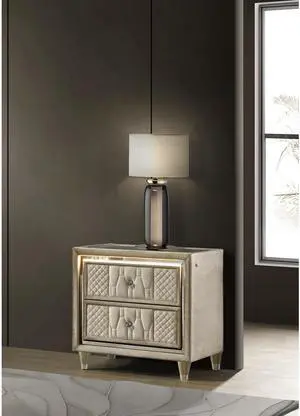 Ivory / Camel 2-Drawer Led Nightstand With Usb Ivory / Camel 2-Drawer Led Nightstand With Usb