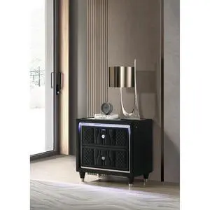 Black 2-Drawer Led Nightstand With Usb Black 2-Drawer Led Nightstand With Usb