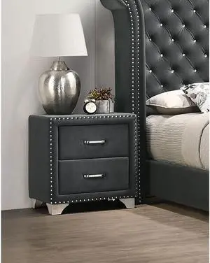 Grey Upholstered 2-Drawer Nightstand Grey Upholstered 2-Drawer Nightstand