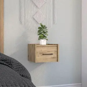 Boa Floating Nightstand , End Table, Side Table Wall-Mounted Single Drawer Design With Handle- Macadamia - Bedroom Boa Floating Nightstand , End Table, Side Table Wall-Mounted Single Drawer Design With Handle- Macadamia - Bedroom
