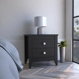Amara Nightstand , End Table, Side Table Two Shelves, Four Legs -Black Amara Nightstand , End Table, Side Table Two Shelves, Four Legs -Black