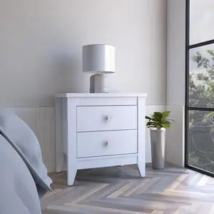 Amara Nightstand , End Table, Side Table Two Shelves, Four Legs -White Amara Nightstand , End Table, Side Table Two Shelves, Four Legs -White