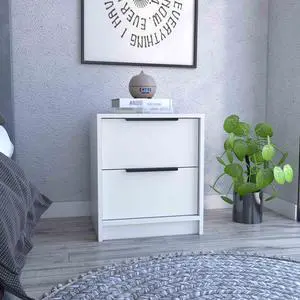 Kaia Nightstand , End Table, Side Table Two Drawers, Metal Handle -White Kaia Nightstand , End Table, Side Table Two Drawers, Metal Handle -White